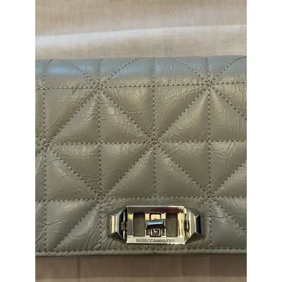 Rebecca Minkoff NWT | gray Deco quilted clutch handbag purse, silver accents - Picture 6 of 9